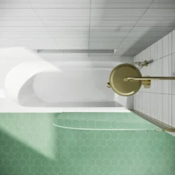 Drench Straight Single Ended Curved Bath & Brushed Brass Shower Screen