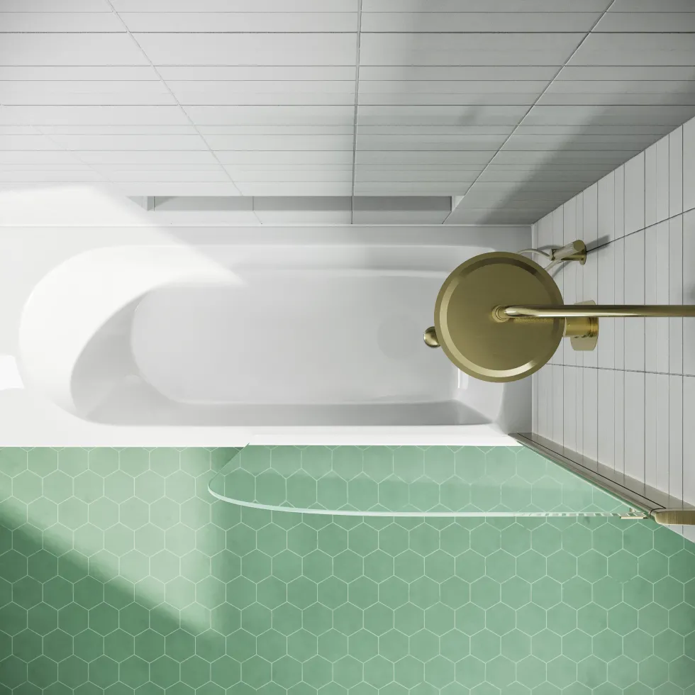 Drench Straight Single Ended Curved Bath & Brushed Brass Shower Screen