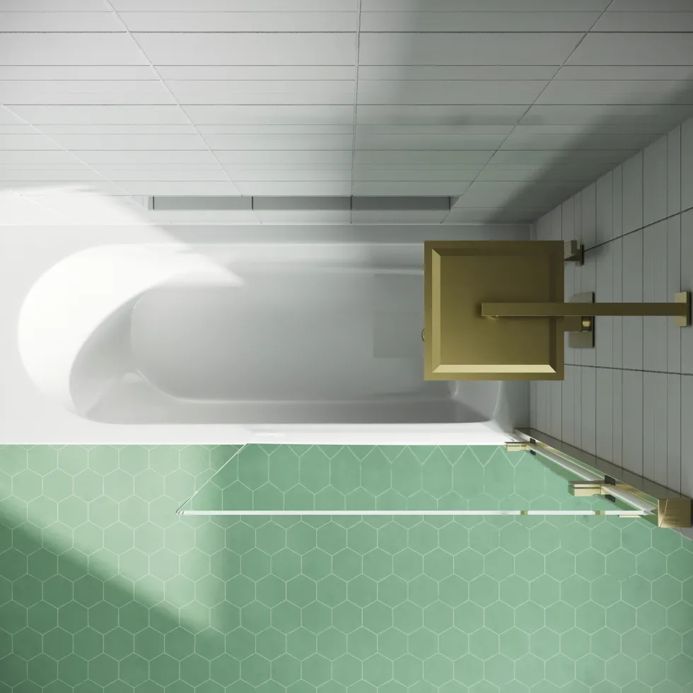 Drench Straight Single Ended Curved Bath & Brushed Brass Shower Screen
