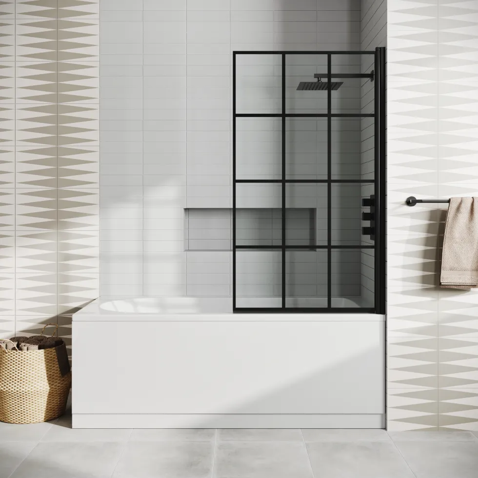 Drench Straight Single Ended Curved Bath & Matt Black Shower Screen