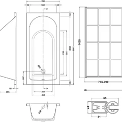 Drench Straight Single Ended Curved Bath & Matt Black Shower Screen