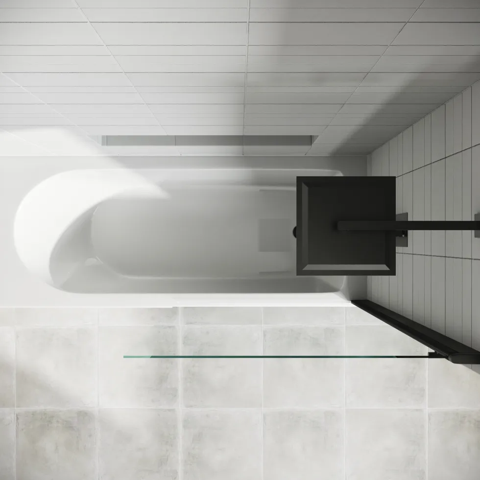 Drench Straight Single Ended Curved Bath & Matt Black Shower Screen