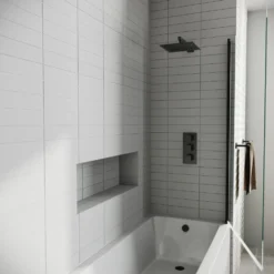 Drench Straight Single Ended Curved Bath & Matt Black Shower Screen
