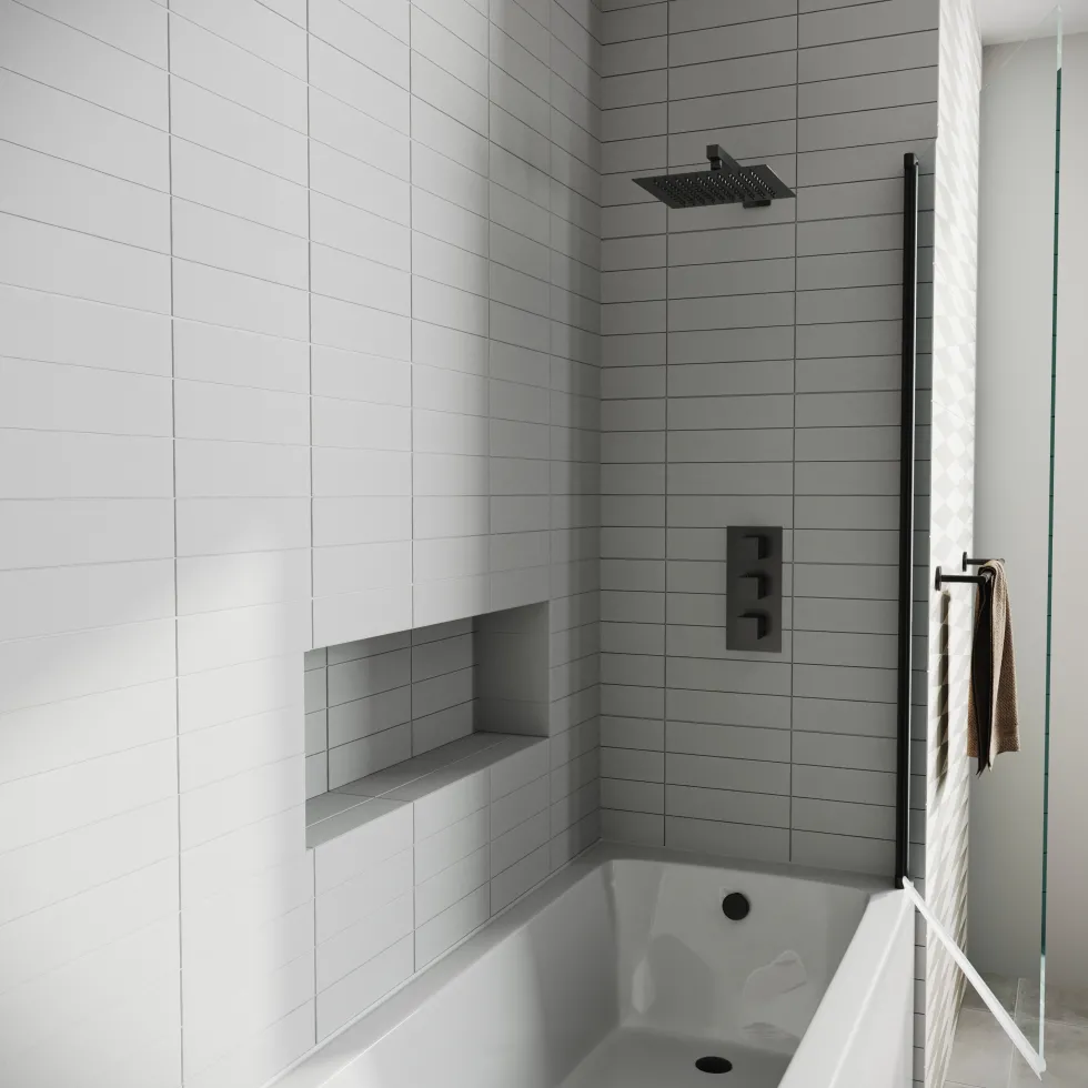 Drench Straight Single Ended Curved Bath & Matt Black Shower Screen