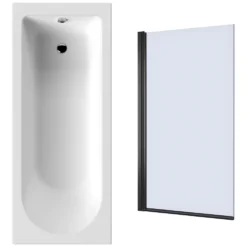 Drench Straight Single Ended Curved Bath & Matt Black Shower Screen