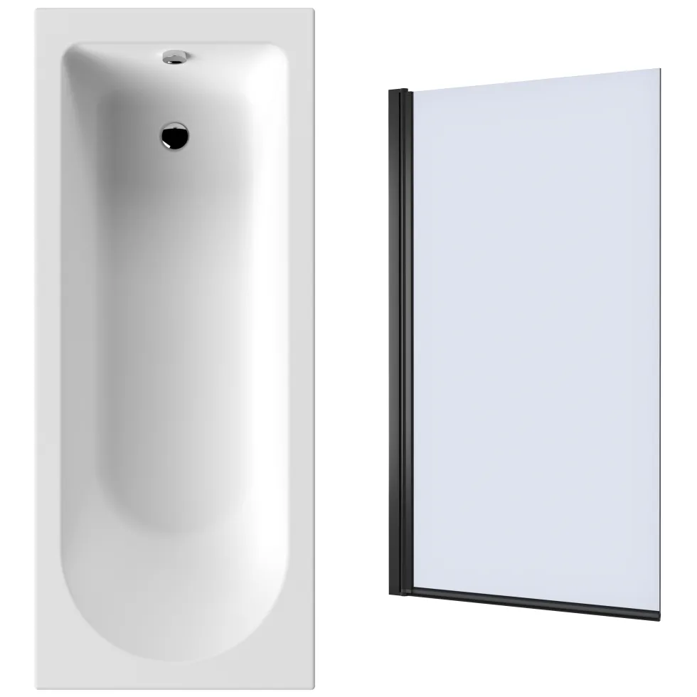 Drench Straight Single Ended Curved Bath & Matt Black Shower Screen