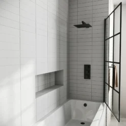 Drench Straight Single Ended Curved Bath & Matt Black Shower Screen