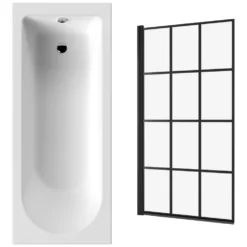 Drench Straight Single Ended Curved Bath & Matt Black Shower Screen