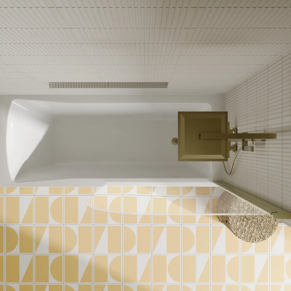 Drench Straight Single Ended Square Bath & Brushed Brass Shower Screen