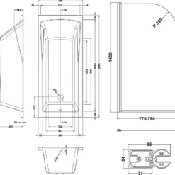 Drench Straight Single Ended Square Bath & Brushed Brass Shower Screen