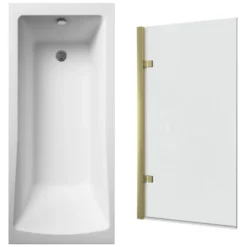 Drench Straight Single Ended Square Bath & Brushed Brass Shower Screen