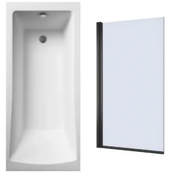 Drench Straight Single Ended Square Bath & Matt Black Shower Screen