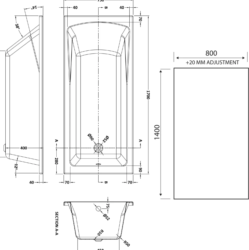 Drench Straight Single Ended Square Bath & Shower Screen