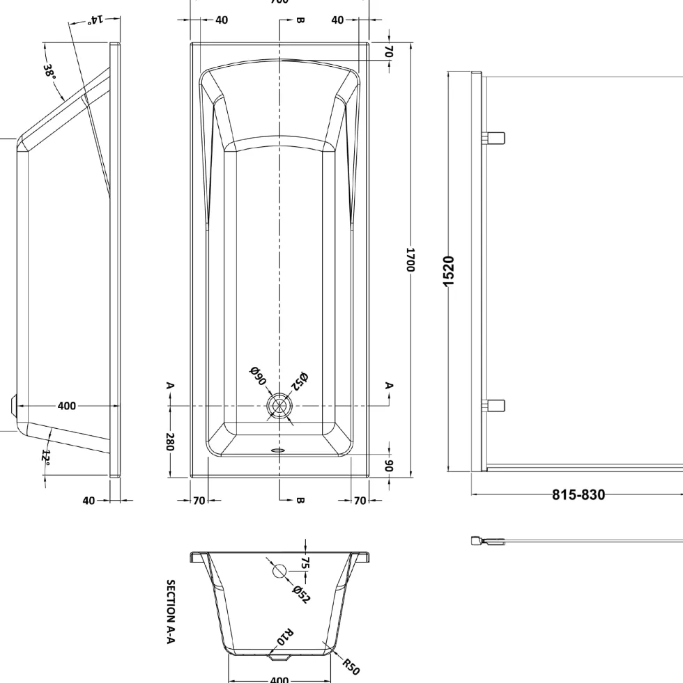 Drench Straight Single Ended Square Bath & Shower Screen