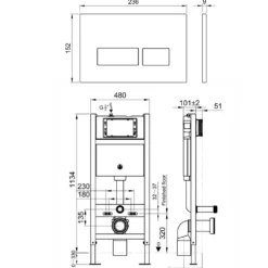 Drench Wall Hung Toilet Frame, Pneumatic Concealed Cistern & Dual Flush Plate with Angular Buttons