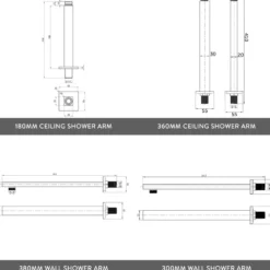 Drew Square Concealed Shower Valve with Fixed Head & Slide Rail Kit