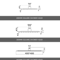 Drew Square Concealed Shower Valve with Fixed Head & Slide Rail Kit