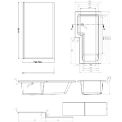 Dylan Complete Matt Black Bathroom Suite with 1700mm L Shaped Shower Bath & Rimless Toilet