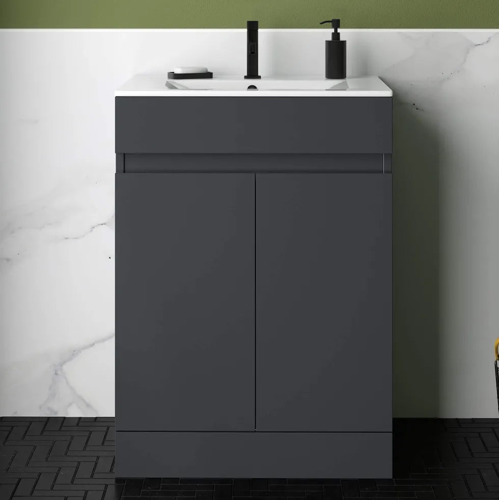 Dylan Complete Matt Black Bathroom Suite with 1700mm L Shaped Shower Bath & Rimless Toilet