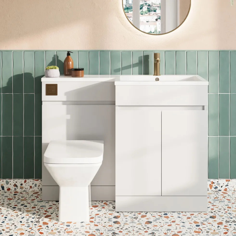 Dylan Waterproof 1100mm Combination Basin & Toilet Unit - Gloss White
