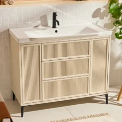 Elara 1000mm Floorstanding Stone Fluted Vanity Unit & Basin with Leg Set