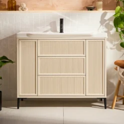 Elara 1000mm Floorstanding Stone Fluted Vanity Unit & Basin with Leg Set