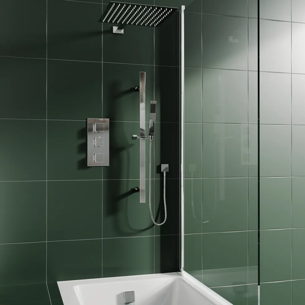 Elijah Concealed Shower Valve with Fixed Head, Slide Rail Kit & Overflow Bath Filler