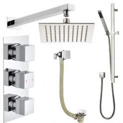 Elijah Concealed Shower Valve with Fixed Head, Slide Rail Kit & Overflow Bath Filler