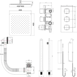 Elijah Concealed Shower Valve with Fixed Head, Slide Rail Kit & Overflow Bath Filler