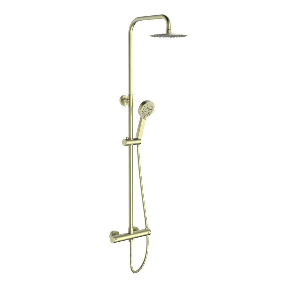 Emily Complete Brushed Brass Bathroom Suite with 1700mm L Shaped Shower Bath & Rimless Toilet