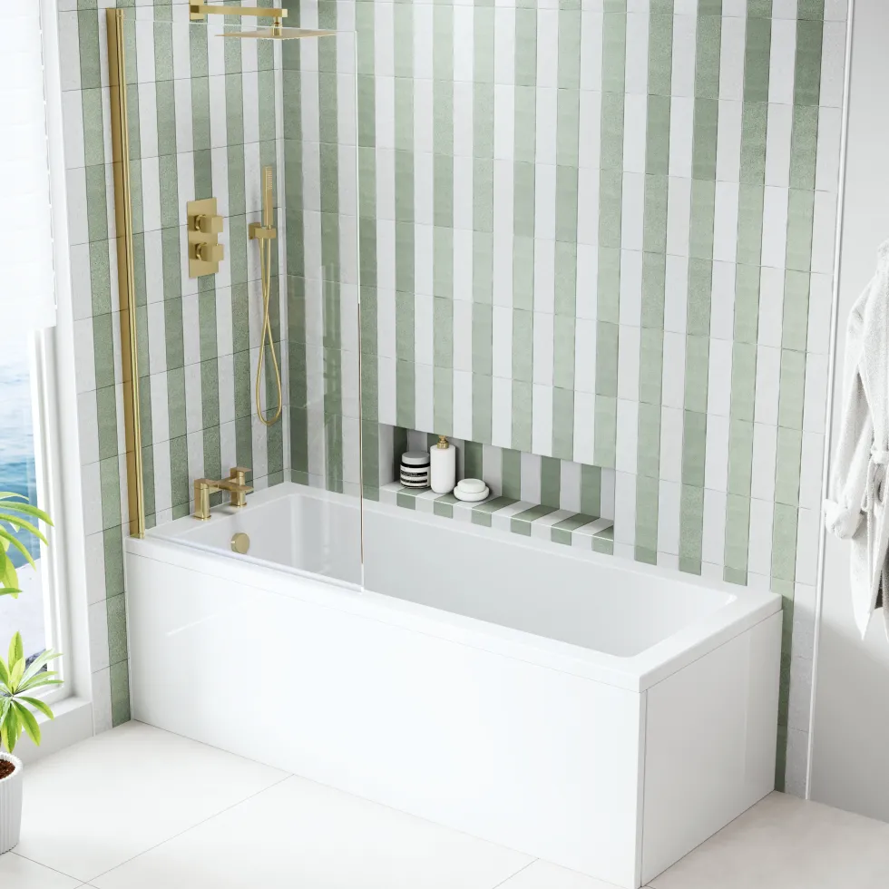 Emily Complete Brushed Brass Bathroom Suite with Reinforced Shower Bath & Rimless Toilet