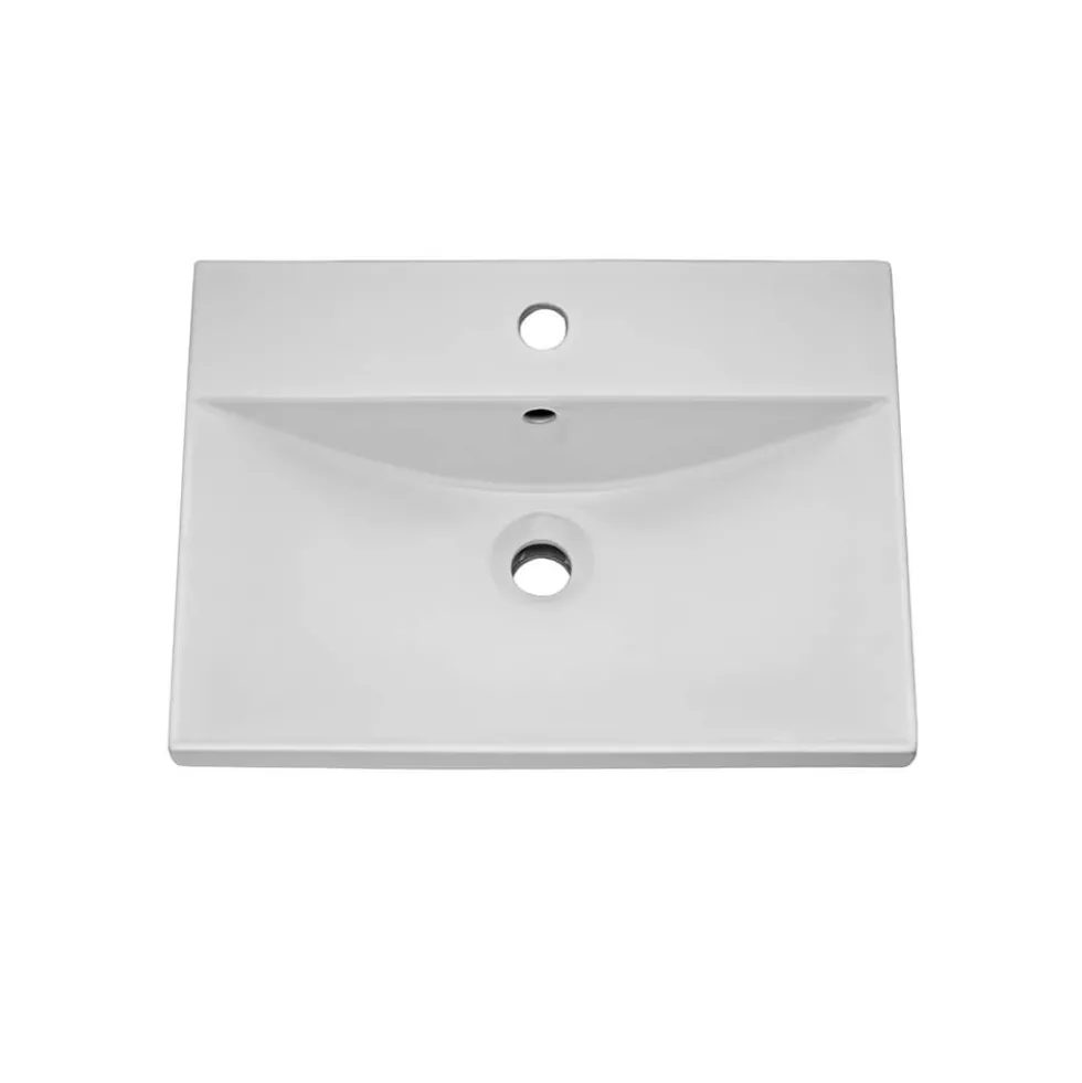 Emily Gloss White Floorstanding 2 Door Vanity Unit, Thin-Edged Basin, Brushed Brass Handles & Overflow
