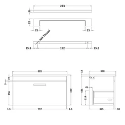 Emily Gloss White Wall Mounted 1 Drawer Vanity Unit and Countertop with Matt Black Handle