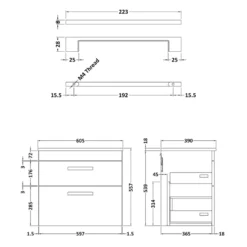Emily Gloss White Wall Mounted 2 Drawer Vanity Unit and Countertop with Matt Black Handles