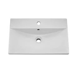 Emily Gloss White Wall Mounted 1 Drawer Vanity Unit, Thin-Edged Basin, Brushed Brass Handle & Overflow