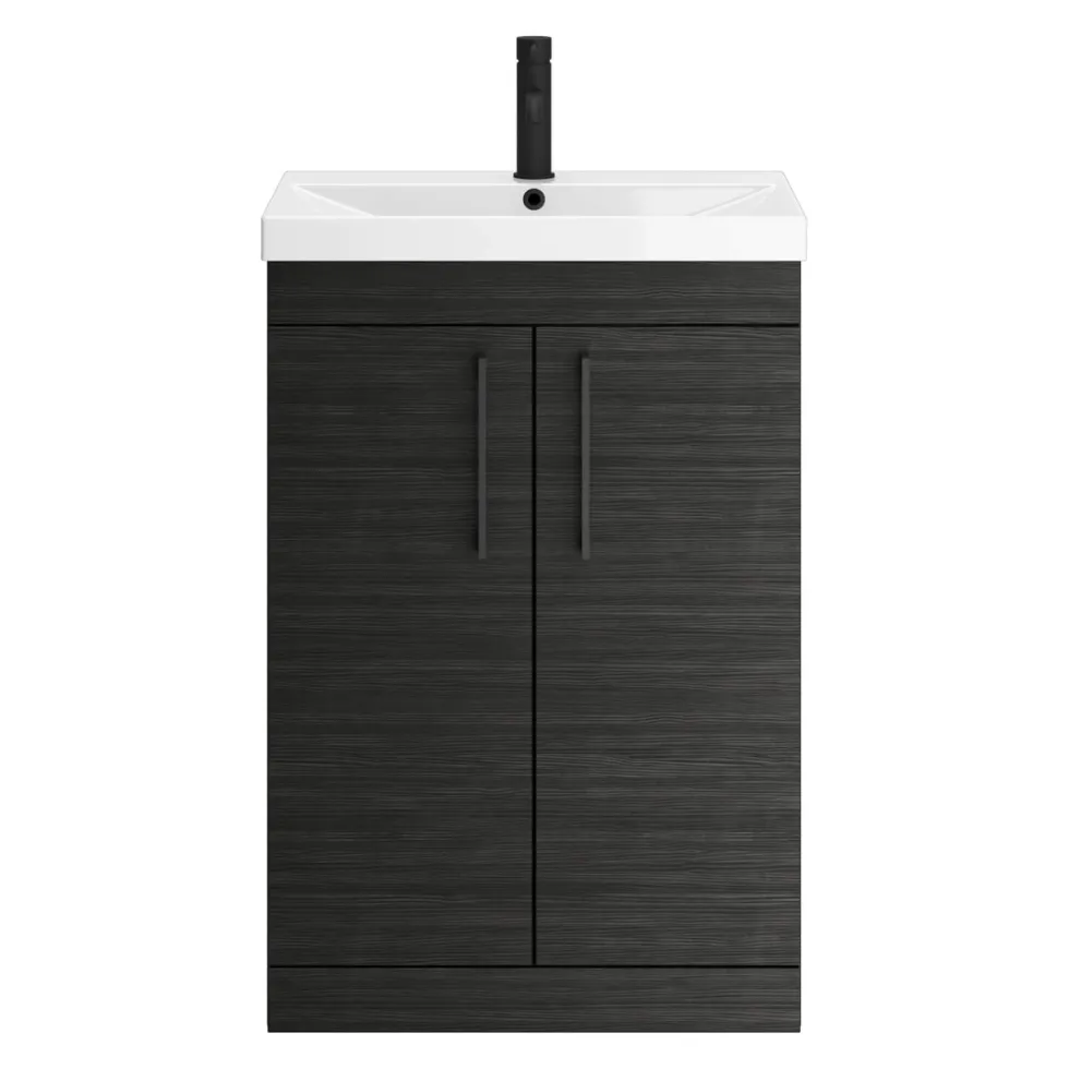 Emily Hacienda Black Floorstanding 2 Door Vanity Unit, Thin-Edged Basin, Matt Black Handles & Overflow