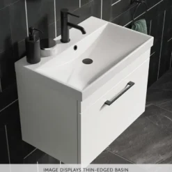 Emily Hacienda Black Floorstanding 2 Door Vanity Unit, Thin-Edged Basin, Brushed Brass Handles & Overflow