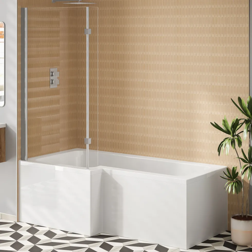 Emily L Shaped Shower Bath Suite with Rimless Back to Wall Toilet & 1700mm Bath