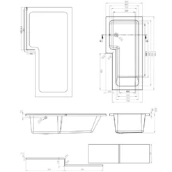 Emily L Shaped Shower Bath Suite with Rimless Back to Wall Toilet & 1700mm Bath