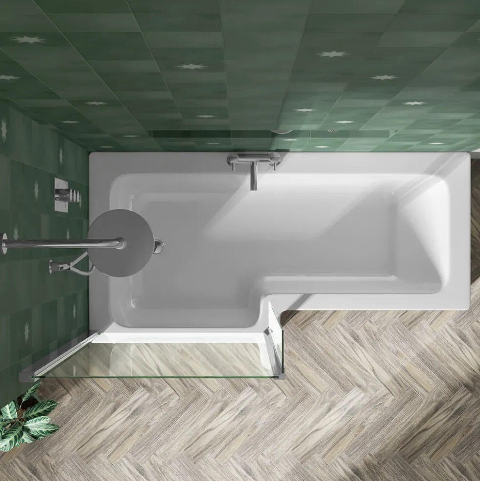 Emily L Shaped Shower Bath Suite with Rimless Back to Wall Toilet & 1700mm Bath