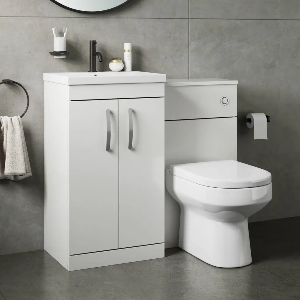 Emily 1000mm Combination Bathroom Toilet & 2 Door Sink Unit - Gloss White