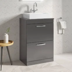 Emily 600mm Floorstanding 2 Drawer Vanity Unit and Countertop