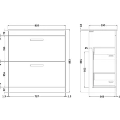 Emily 800mm Floorstanding 2 Drawer Vanity Unit and Countertop