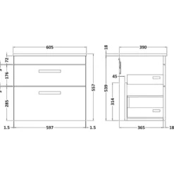 Emily 600mm Wall Mounted 2 Drawer Vanity Unit & Basin Options