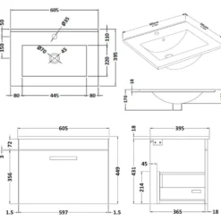 Emily 600mm Wall Mounted 1 Drawer Vanity Unit & Basin Options