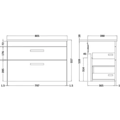 Emily 800mm Wall Mounted 2 Drawer Vanity Unit & Basin Options
