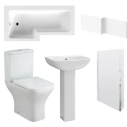 Emily Modern Shower Bath Suite with 1700mm L Shaped Bath & Rimless Toilet