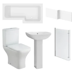 Emily Modern Shower Bath Suite with 1700mm L Shaped Bath & Rimless Toilet