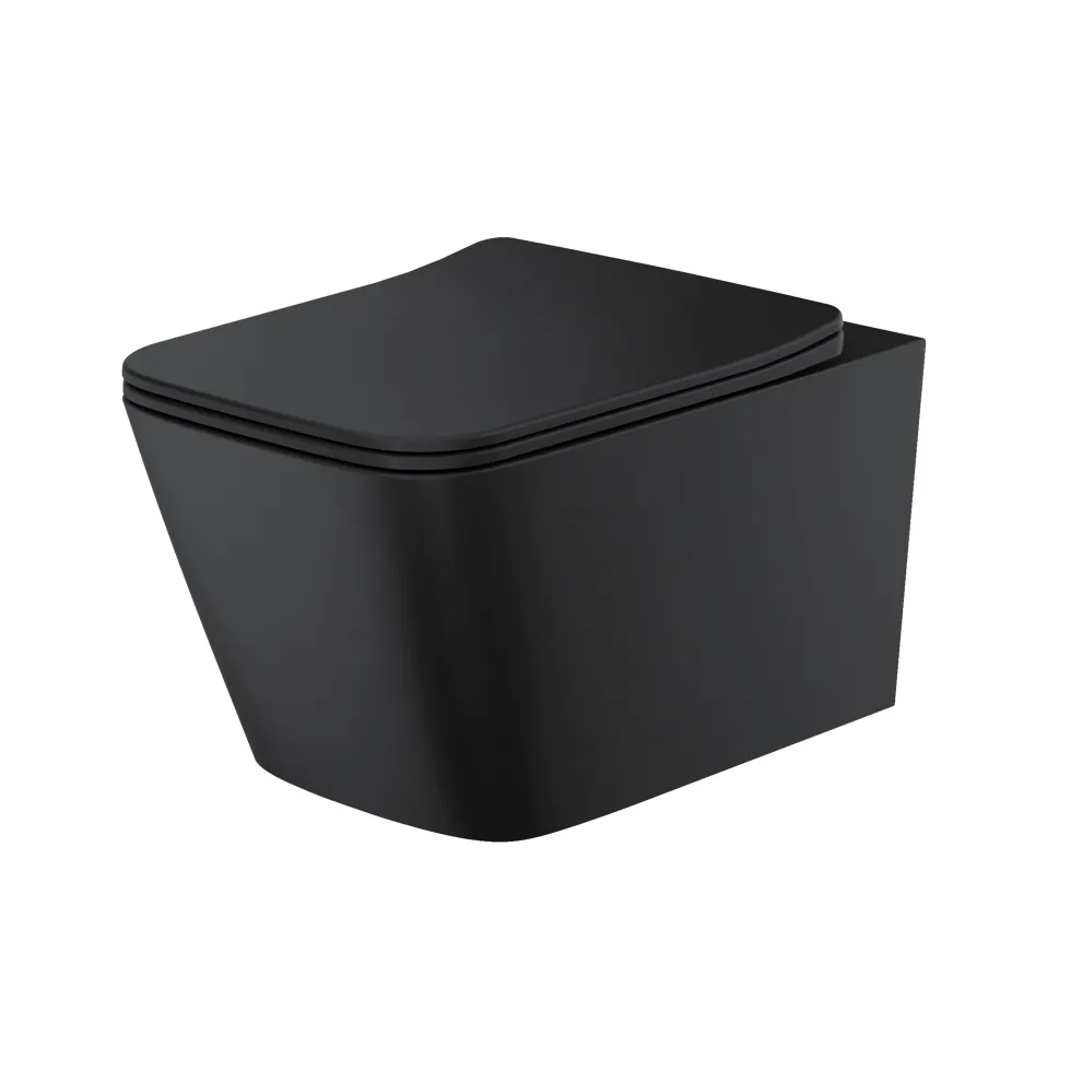Emily Rimless Square Wall Hung Toilet & Slim Soft Close Seat - Matt Black