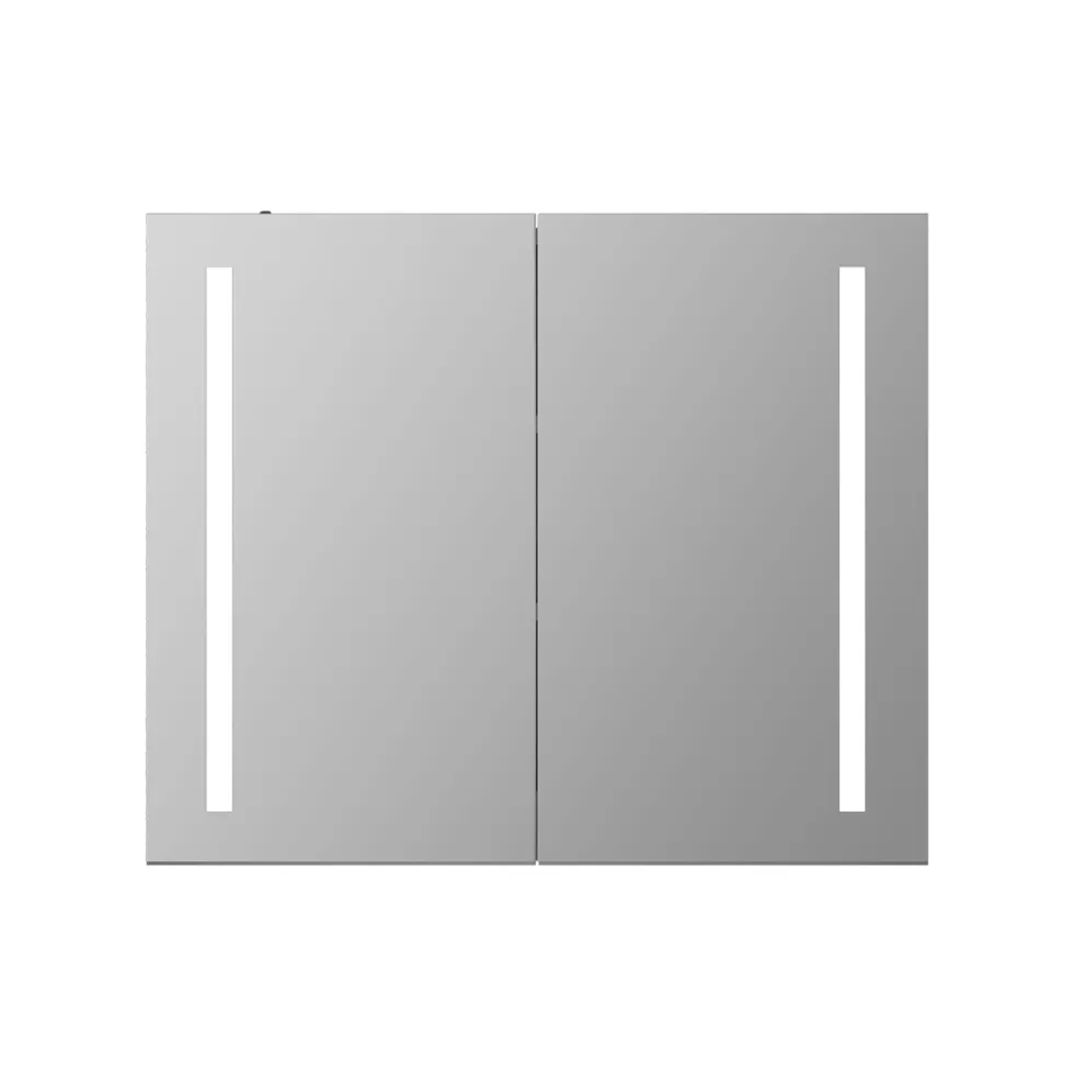 Erin Aluminium Double Door LED Bathroom Mirror Cabinet with Demister Pad & Shaver Socket - 600 x 600mm
